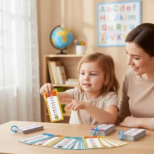 Learn to Read Phonics Flash Cards - 60 Double-Sided Cards with Alphabet, Sight Words, Colors & Animals - 5