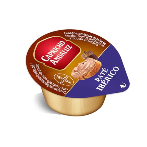 Capricho Andaluz - Caja Paté Ibérico 60 Unidades en Monodosis de 25 gr, Untable para tus Desayunos y Meriendas con un Envasado Práctico y Cómodo para Llevar