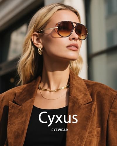 Cyxus Aviator Sunglasses for Women Men Oversized Tangle Free Retro 70s Vintage Trendy 13192