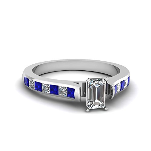 Image of 55Carat Choose Your Gemstone Cathedral Channel Set Diamond CZ Ring Sterling Silver Emerald Shape Side Stone Engagement Rings Matching Jewelry Wedding Jewelry Easy to Wear Gifts US Size 4 to 12