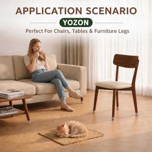 Image of YOZON Chair Leg Floor Protectors Silicone Caps Felt Strengthen Bottom | Round Chair Leg Protectors for Hardwood Floors Anti-Scratch Reduce Noise 32 Pack Clear Round Small Fit 1 /2 inchto15 /16 inch