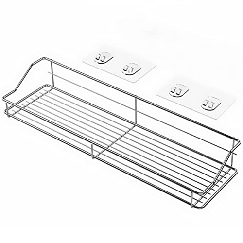 HOUDERCO Wall Mounted Bathroom Storage Shelf Punch Stainless Steel Draining Rack Sturdy Holder for Shampoo Soap and Cosmetics Space Saving Design Easy to Clean