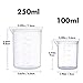 Plastic Beaker Set, 5 Sizes Low Form Measuring Graduated Griffin Polypropylene Beakers in 500 ml, 250 ml, 100 ml, 50 ml, 25 ml for Laboratory, & Science Experiments with 5 Plastic Droppers in 3 ml