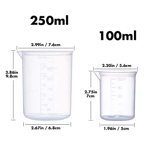 Plastic-Beaker-Set-5-Sizes-Low-Form-Measuring-Graduated-Griffin-Polypropylene-Beakers-in-500-ml-250-ml-100-ml-50-ml-25-ml-for-Laboratory-Science-Experiments-with-5-Plastic-Droppers-in-3-ml
