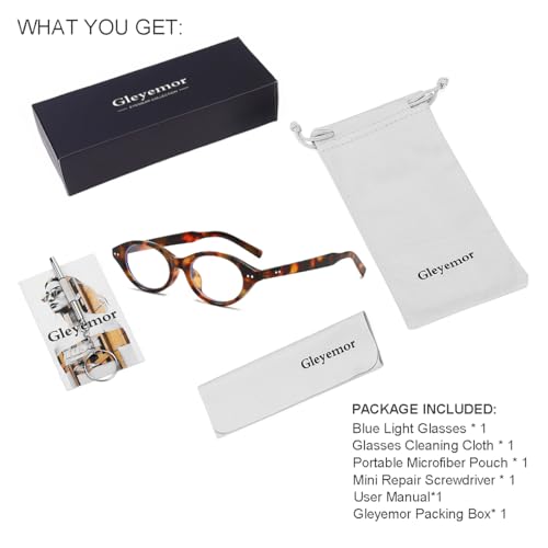 Image of Gleyemor Fashion Oval Blue Light Glasses for Women Men, Vintage Mens Clear Glasses Womens Computer Glasses (Tortoise)