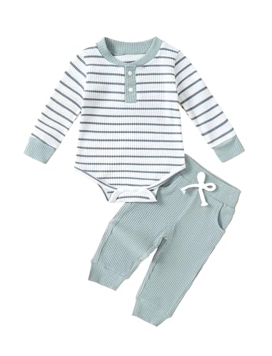 Newborn Baby Boy Clothes Ribbed Knit Long Sleeve Romper and Pants Set Fall Winter Baby Boy Outfits