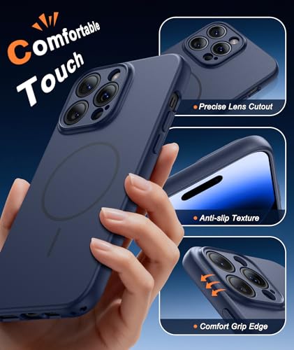 Image of FNTCASE for iPhone 14 Pro Max Case Blue: [Compatible with Magsafe] Solid Matte Magnetic Phone Cover with [Full Camera Protection] [Screen Protector] 14FT Military Grade Shockproof Protective