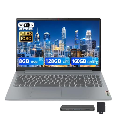 Image of Lenovo IdeaPad Slim 3 Business Laptop, 15.6 inch FHD Anti-Glare Display, Intel Core i3-N305, 8GB LPDDR5 RAM, 288GB Storage(128GB UFS+160GB Docking Station Set), Intel UHD Graphics, WiFi 6, Win 11, Gray