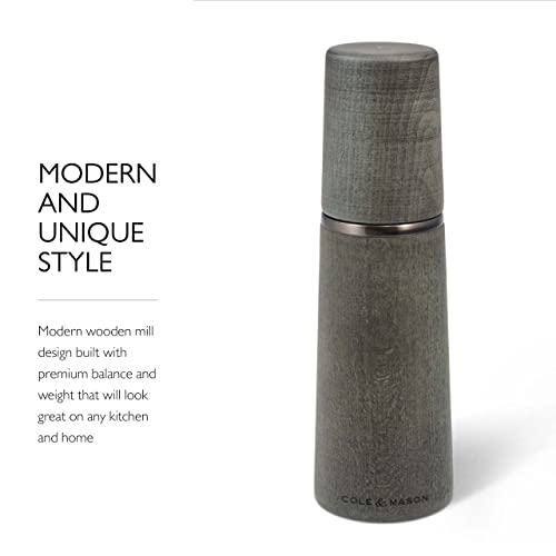 Cole & Mason Marlow Rustic Grey Wood Pepper Mill - Balanced Pepper Grinders - Refillable Spice Tools - Adjustable Peppercorn Grinder Settings - Dark Grey #TOP5
