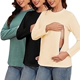 Love2Mi 3er Pack Damen Langarm Stillshirt mit Reißverschluss Umstandsmode zum Stillen T-Shirts fur Schwangere
