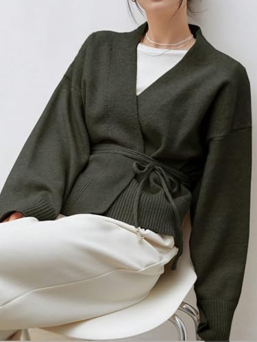 Image of WDIRARA Women's Wrap Long Sleeve Tie Front Cardigan