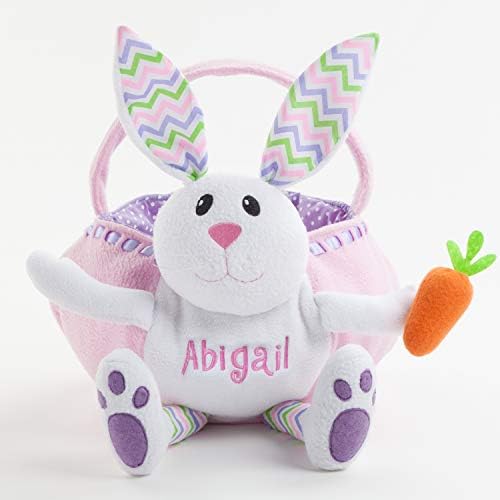Personalized Plush Easter Bunny Basket with Custom Name (Pink)