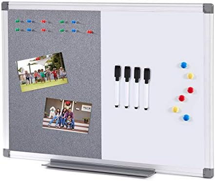 MAKELLO Combination Magnetic Whiteboard/Grey Felt Bulletin Board Combo for Office Home School, Aluminum Frame, 24x18 in