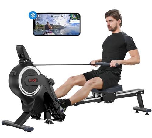 Dripex Rowing Machines for Home Gym, Rowing Machine with 16 Levels of Adjustable Resistance, 350LB Weight Capacity, Durable Slide Rail, Bluetooth App Supported, LCD Monitor, Magnetic Rower Machine