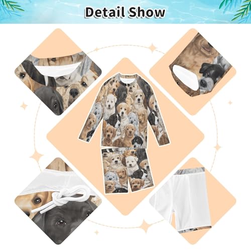 Cartoon Puppy Dog Boys Swimsuit Rash Guard Toddler Kids Long Sleeve Swim Shirt and Trunks Swimwear Set 3-10Y3