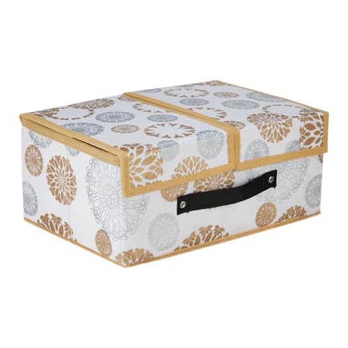 Image of Amazon Brand - Solimo Double Lid Foldable Storage Box | Toys Storage Bin | Wardrobe organizer for Clothes | Front Handle | Stackable Rack | 36 x 25 x 16 cm (Gola Print, White)