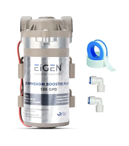 Image of Eigen Pure 100 GPD RO Diaphragm Booster Pump, 24 VDC, Suitable for All Domestic Water Purifiers | RO Pump 100 GPD with connector elbows