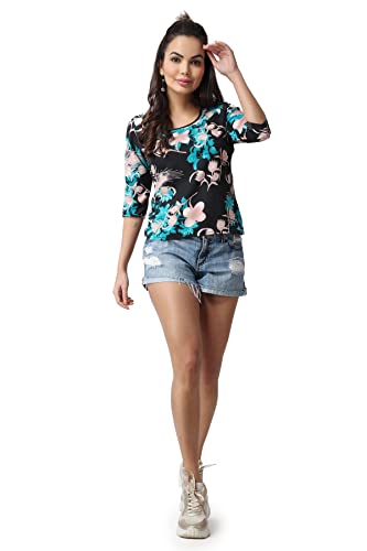 Image of POPWINGS Casual Printed Puff Sleeves Round Neck Top for Women || Stylish Summer Tops for Women || Hip-Length Women Top
