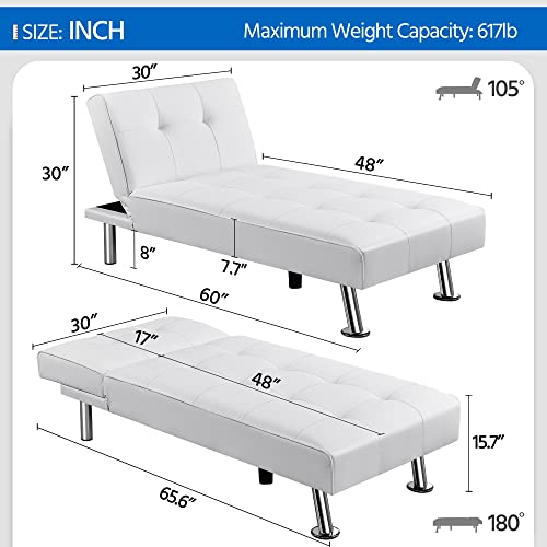 Yaheetech Sectional Living Room Couch Sofa Bed Faux Leather Sofa Couch Bed Modern Convertible Folding Recliner With Chrome Metal Legs For Living Room In White #TOP2