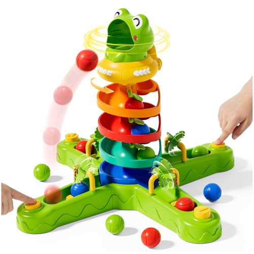 Frog Ball Drop Toy for Kids, 5 Layer Roll Swirling Ball Tower with 12 Balls