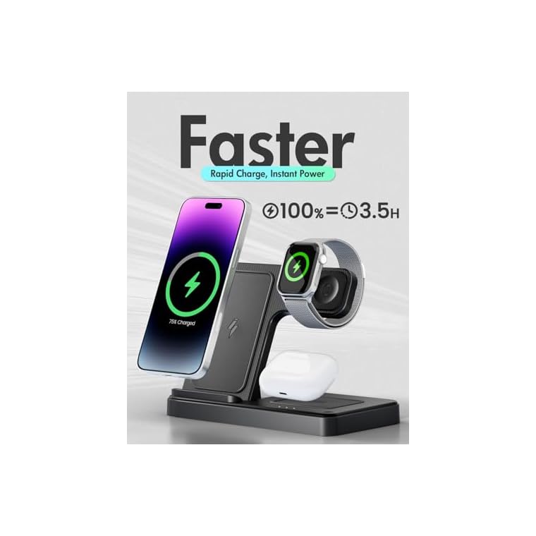 Wireless Charger iPhone Charging Station: 3 in 1 Charger Stand Multiple Devices for Apple - iPhone 17 16e 16 15 14 Pro Max 13 12 11 - Watch 10 9 8 7 6 5 4 3 2 SE and Ultra Series - Airpods 4 3 Pro - Image 6