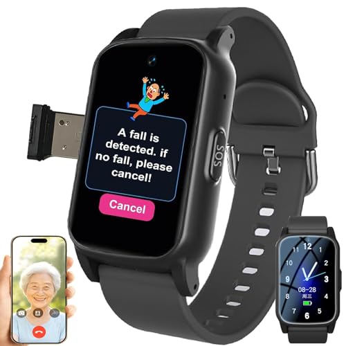 ZHZWwansuGE Reloj Inteligente 4G para Personas Mayores con Detección De Caídas, GPS, Alarma SOS Y Videollamadas HD para Personas Mayores con Demencia Black