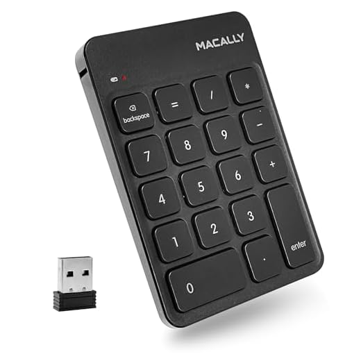 Macally Wireless Number Pad for Laptop - Slim 2.4G USB Number Keypad - 18 Key Rechargeable Numeric Keypad with USB Receiver for Data Entry - 10 Key Numpad Keyboard for Mac, MacBook - Black