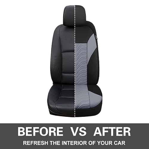 CAROMOP Car Seat Covers Front Set, Washable and Breathable Premium Cloth Seat Covers for Cars, Universal Fit for Most Car Interior Covers-Sedan Truck SUV(Black/Gray) - Thumbnail 5