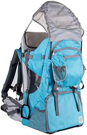 Baby Backpack Carrier, Safe Toddler Hiking Backpack Carrier Camping Child Carriers with Rain Cover Child Kid Sun Shade Large Storage Insulated Pocket, Adjustable Padded Child Seat (Green-Blue)