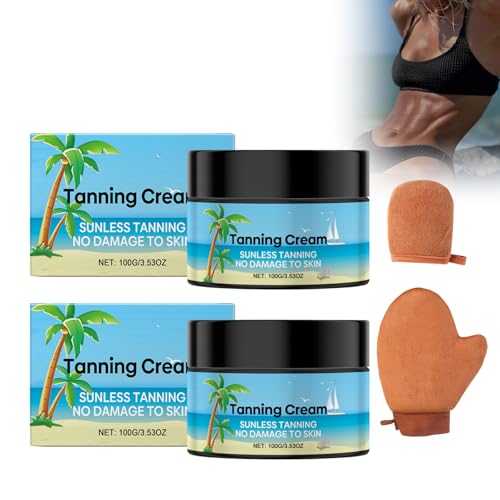 Crème Autobronzante Pour Le Corps - 2 Pièces Avec 2 Gants - Lotion Autobronzante Sans Soleil, Hydratante Et Sans Traces - Formule Rapide - Accélérateur De Bronzage Intensif