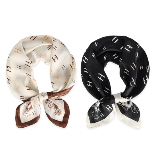 Relang Fashion Silk Satin Head Scarf for Women Hair Bandana Hair Scarf Wrap Neck Scarf for Women 27.5×27.5 inches Black White