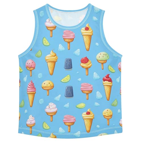 Boys Tank Top Shirts Ice Cream Fruits Blue Sleeveless T-Shirts Crew Neck for Kids Clothing Children