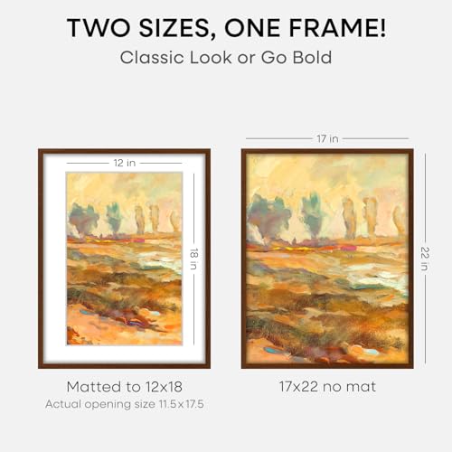 Image of Homeforia 17x22 Picture Frame Brown, High End Dark Oak 17x22 Poster Wood Frame with Mat 12x18 for Photo, 17 x 22 Wooden Walnut Frame Matted to 12 x 18, 22x17 Frames, Tempered Glass, Wall Kit, Set of 3