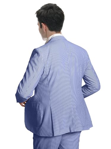 Wemaliyzd Mens Seersucker Suit for Summer Wedding Party Striped Jacket Pants2