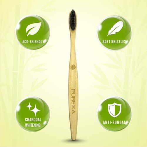 Image of Bamboo Toothbrush with Activated Charcoal BPA-Free Soft Bristles (Pack of 1), 100% Natural, Eco-Friendly and Biodegradable Handle