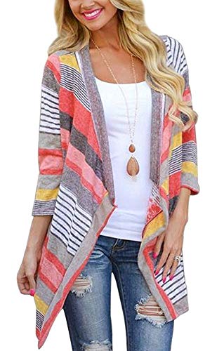 BISHUIGE Women's 3/4 Sleeve Kimono Loose Cardigan Sweaters 2X-Large,Red