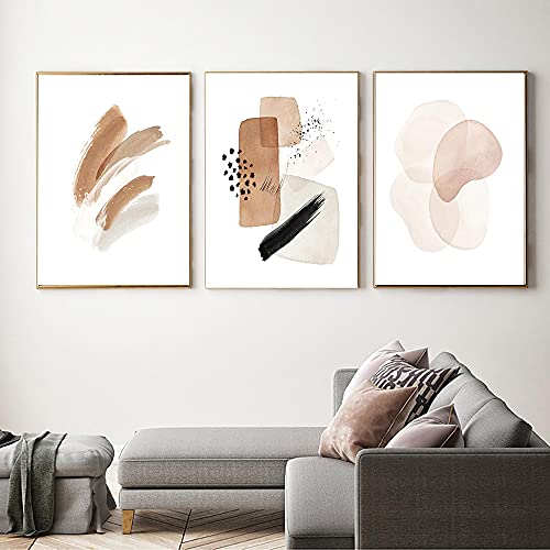 Toile géométrique beige moderne pour raviver un mur vide déco chambre et salon x3