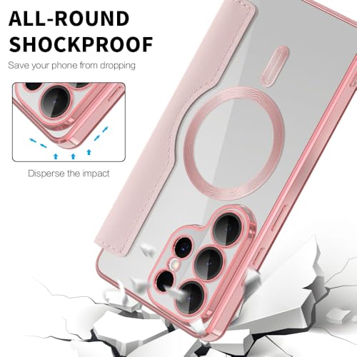 Asuwish Phone Case for Samsung Galaxy S24 Ultra 5G Magnetic Wallet Cover with Tempered Glass Screen Protector Credit Card Holder RFID Blocking Cell Accessories S24Ultra 24S S 24 24Ultra Women Pink by Asuwish - Used condition - Image 4