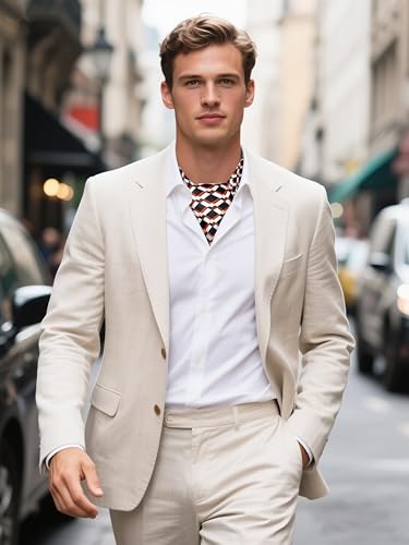 Image of GERINLY Stripe Neckerchief for Men, Minimalism Square Scarf with Lines Pattern, Classic Bandana Silk Feel
