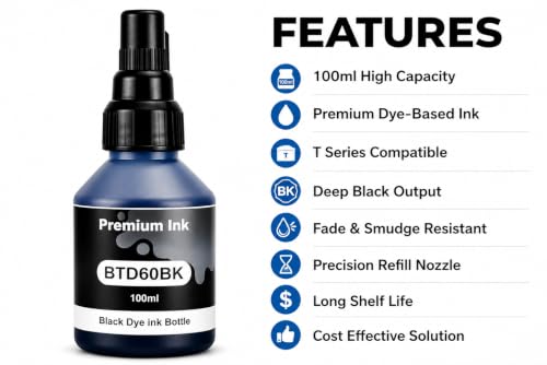 Image of ROHINK Premium Dye Ink Bottles for Brother Printers, T220, T300, T310, T420, T500, T520, T820, T920, T510, T910, T710, T4500W, T800W, T710W - Printer