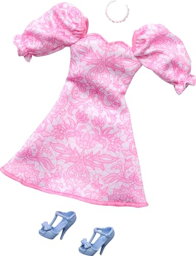 Barbie Doll Clothing: Pink Puff Sleeve Dress & Accessories