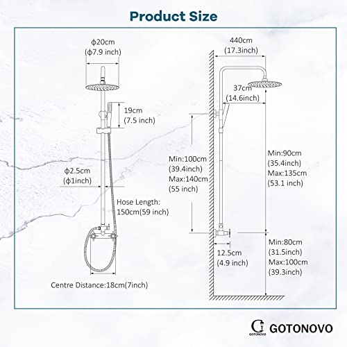 Gotonovo Outdoor Shower Faucet Sus304 Shower Fixture System Combo Set Double Cross Handle Rainfall Shower Head High Pressure Hand Spray Wall Mount 2 Function Brushed Nickel 8 Inch #TOP5
