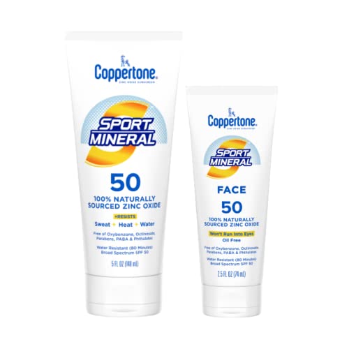Coppertone Sport Mineral SPF 50 Body Lotion 5 fl. oz. & Face Sunscreen Lotion 2.5 fl. oz. (Multipack)