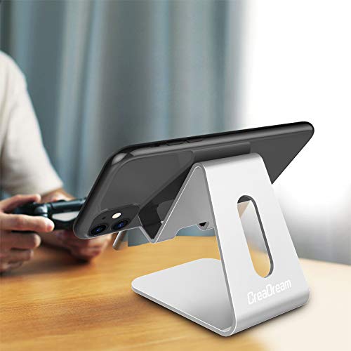 Image of CreaDream Cell Phone Stand, Cradle, Holder,Aluminum Desktop Stand Compatible with Switch, All Smart Phone, iPhone 11 Pro Xs Max Xr X Se 8 7 6 6s Plus SE 5 5s-Silver