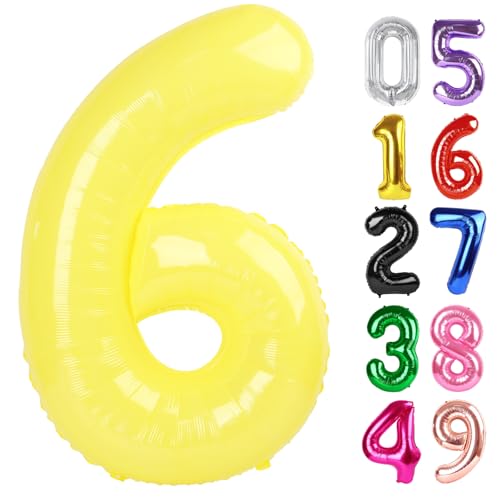 Image of Yellow Number 6 Balloon 40 Inch, 6th Birthday Party Decorations, Giant 6 Foil Balloon for Party Supplies