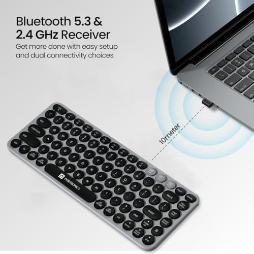 Portronics Bubble 2.0 Wireless Keyboard with Bluetooth + 2.4 GHz Receiver, Connect 3 Devices, Compact TKL Size, 10m Working Range, Function... - Image 2