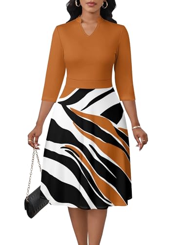 Image of PinkPatty Women's Casual A-line Midi Dresses 3 /4 Sleeve V Neck Fit and Flare Dress with Pockets
