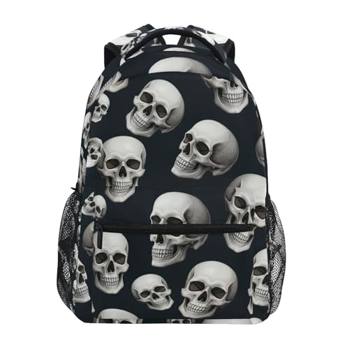 Book Bag for Girls, Travel Bookbag, Kids Back to School Supplies, Ideal for Ages 6–14, Black White Skulls