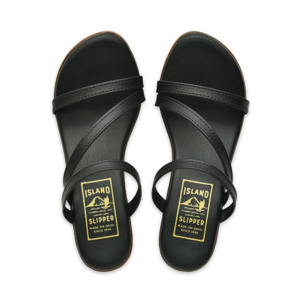 Women’s Leather Slide Wedge Sandal – Made in Hawaii by Island Slipper (T950-BLAC-6)