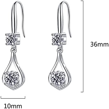 Silver Drop Earrings for Women Girl Dangle Earrings with Cubic Zirconia 925 Sterling Silver Teardrop Dangly Hypoallergenic Earring Jewellery Gifts